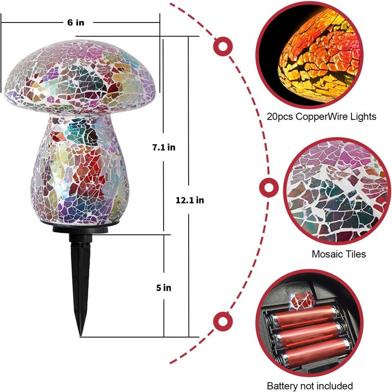 Darkdec Mosaic Mushroom Garden Lights - Table Lamp Outdoor Decor Waterproof Night Light Lawn Decor Statue for Patio, Party, Yard (Red) - Image 4